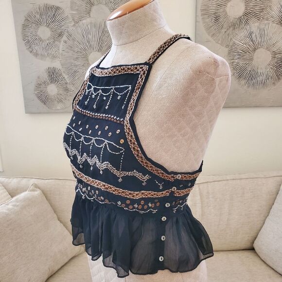 ✨ FREE PEOPLE ✨ NEW! Camille Embroidered Open-Back Camisole - [Small, Black] - Picture 6 of 14